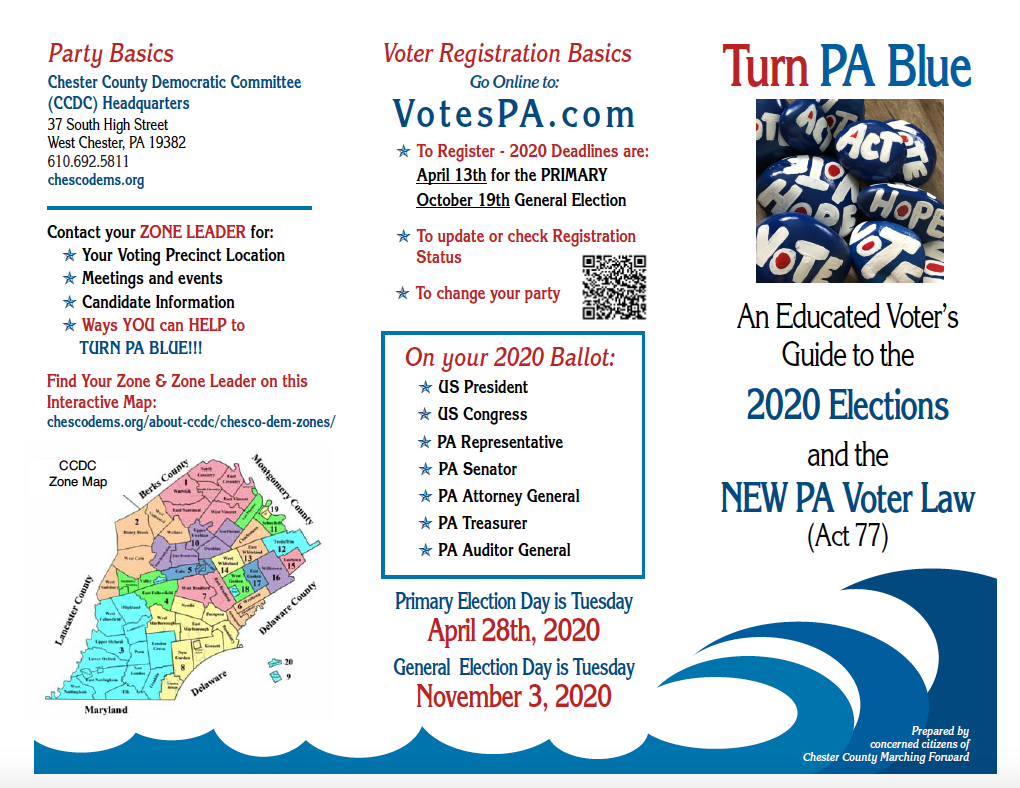 2020 Chesco Dem Voter Guide front: Turn PA Blue