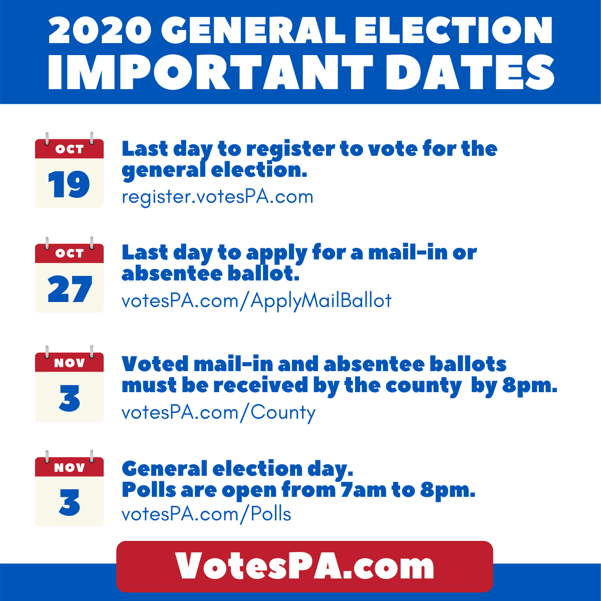 Pennsylvania 2022 Election Calendar Important Dates For 2020 Elections | Chester County Democratic Committee